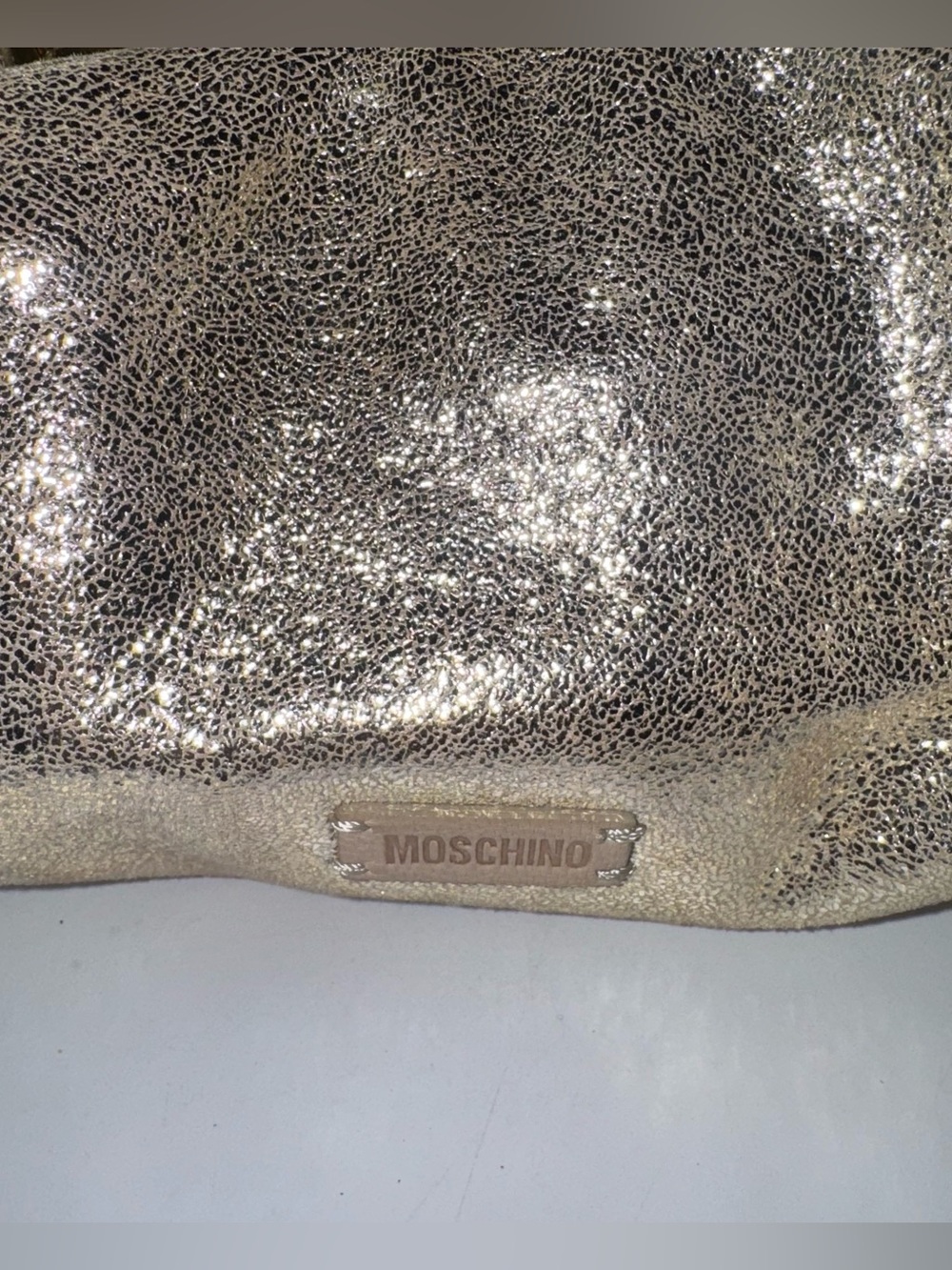 Vintage MOSCHINO Shimmering Gold Champagne Leather Italy Shoulder Hobo Bag - Picture 2 of 16